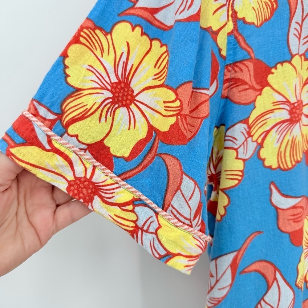 Faherty Hawaiian Shirt SDH X Max Top L.A. Floral Button Up Linen Size 3 Large - Picture 12 of 14